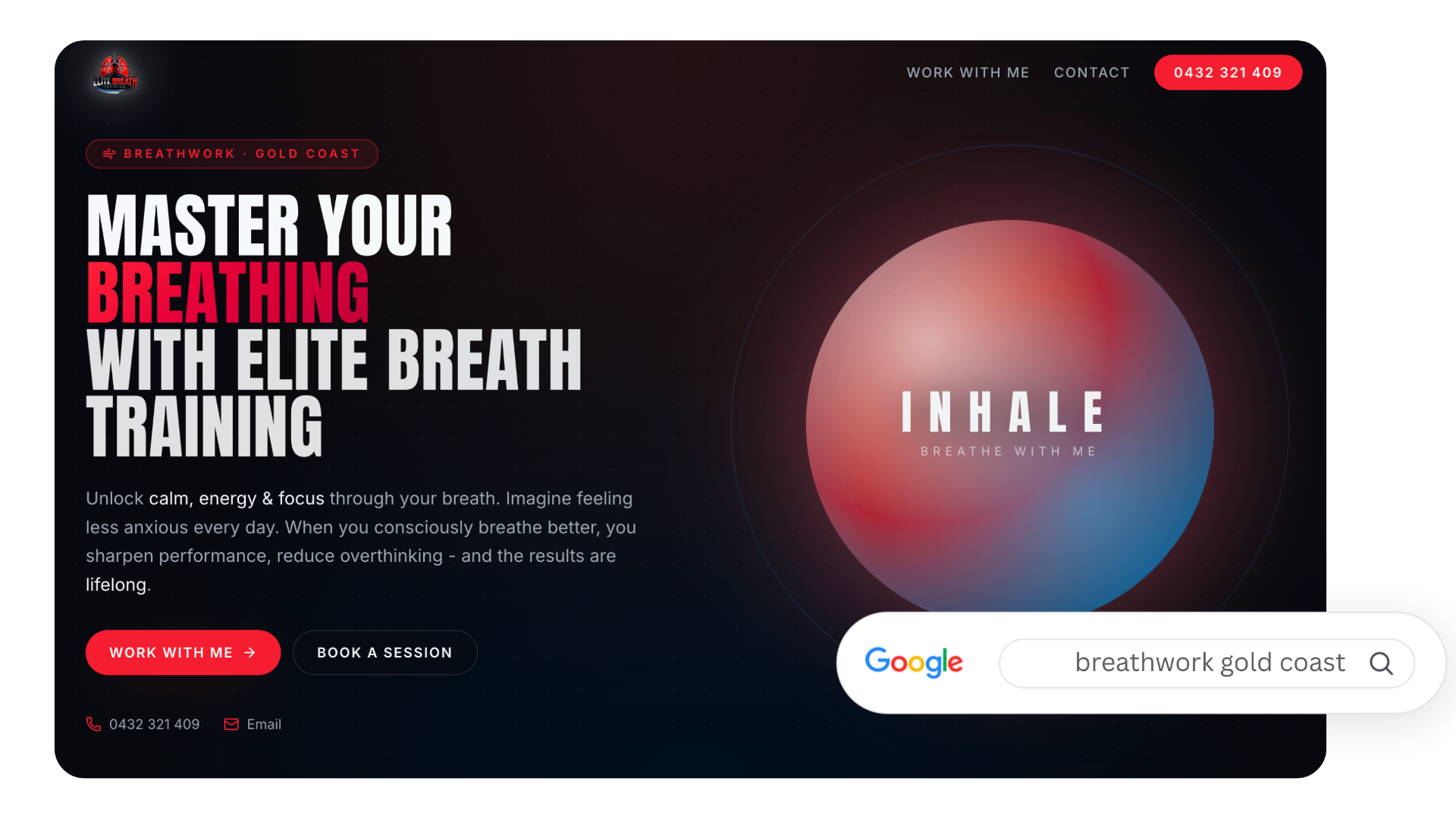 Elite Breath Training website - breathwork Gold Coast fitness brand built by Pale Blue Digital